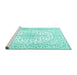 Sideview of Machine Washable Medallion Turquoise Traditional Area Rugs, wshtr489turq