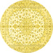 Round Machine Washable Medallion Yellow Traditional Rug, wshtr489yw