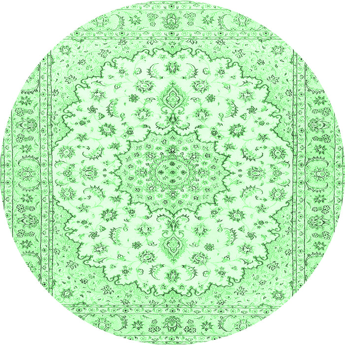 Round Machine Washable Medallion Emerald Green Traditional Area Rugs, wshtr489emgrn
