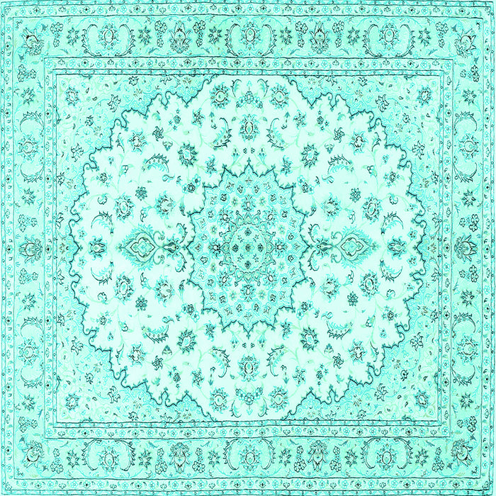 Square Machine Washable Medallion Turquoise Traditional Area Rugs, wshtr489turq