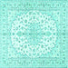 Square Machine Washable Medallion Turquoise Traditional Area Rugs, wshtr489turq