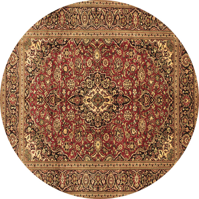Round Machine Washable Medallion Brown Traditional Rug, wshtr48brn