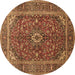 Round Machine Washable Medallion Brown Traditional Rug, wshtr48brn