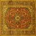 Square Machine Washable Medallion Yellow Traditional Rug, wshtr48yw