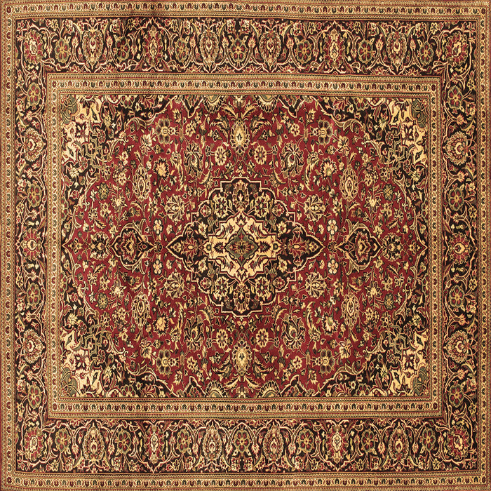 Square Machine Washable Medallion Brown Traditional Rug, wshtr48brn