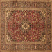 Square Machine Washable Medallion Brown Traditional Rug, wshtr48brn