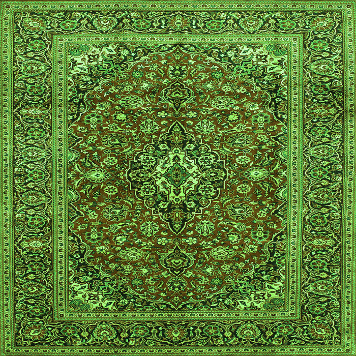 Round Machine Washable Medallion Green Traditional Area Rugs, wshtr48grn