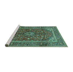 Sideview of Machine Washable Medallion Turquoise Traditional Area Rugs, wshtr48turq