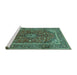 Sideview of Machine Washable Medallion Turquoise Traditional Area Rugs, wshtr48turq