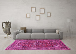 Machine Washable Medallion Pink Traditional Rug in a Living Room, wshtr48pnk