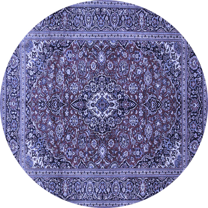 Round Machine Washable Medallion Blue Traditional Rug, wshtr48blu