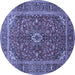 Round Machine Washable Medallion Blue Traditional Rug, wshtr48blu