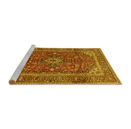 Sideview of Machine Washable Medallion Yellow Traditional Rug, wshtr48yw