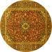 Round Machine Washable Medallion Yellow Traditional Rug, wshtr48yw