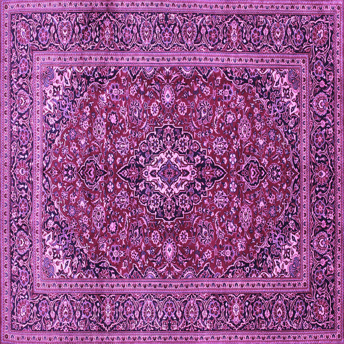 Square Machine Washable Medallion Purple Traditional Area Rugs, wshtr48pur
