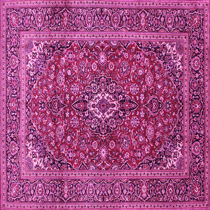 Square Machine Washable Medallion Pink Traditional Rug, wshtr48pnk