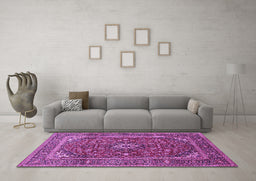 Machine Washable Medallion Purple Traditional Area Rugs in a Living Room, wshtr48pur