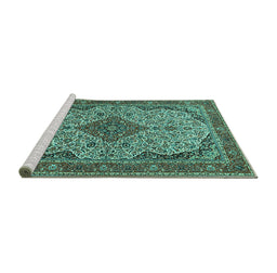 Sideview of Machine Washable Medallion Turquoise Traditional Area Rugs, wshtr490turq