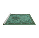 Sideview of Machine Washable Medallion Turquoise Traditional Area Rugs, wshtr490turq