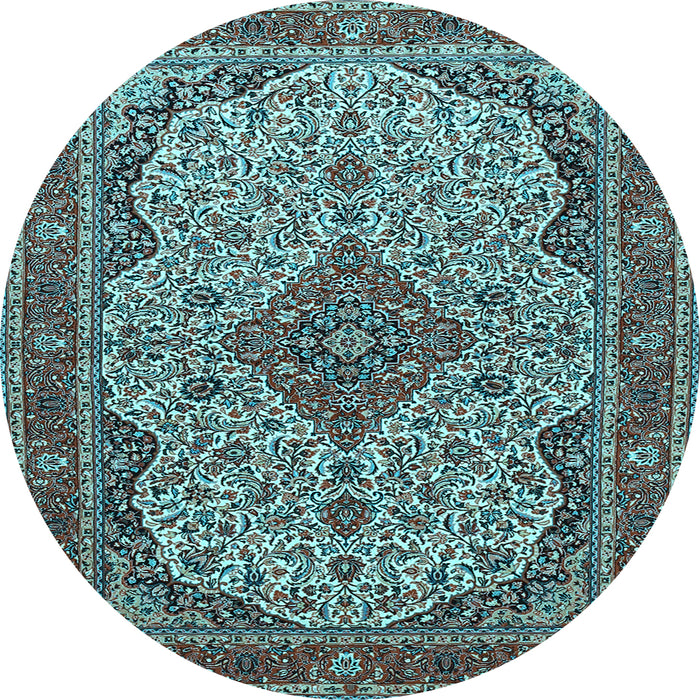 Round Medallion Light Blue Traditional Rug, tr490lblu