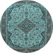 Round Medallion Light Blue Traditional Rug, tr490lblu