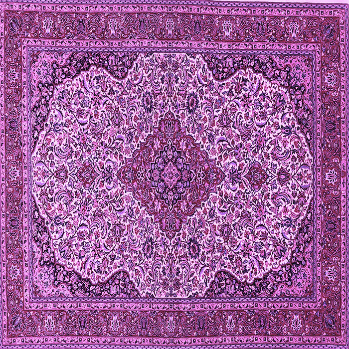 Square Machine Washable Medallion Purple Traditional Area Rugs, wshtr490pur