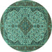 Round Medallion Turquoise Traditional Rug, tr490turq