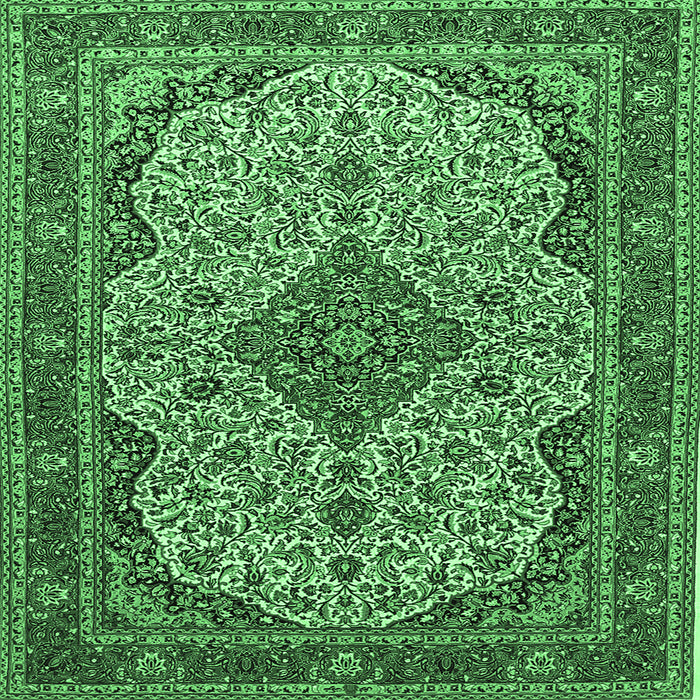 Square Machine Washable Medallion Emerald Green Traditional Area Rugs, wshtr490emgrn