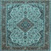 Square Machine Washable Medallion Light Blue Traditional Rug, wshtr490lblu