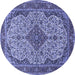 Round Machine Washable Medallion Blue Traditional Rug, wshtr490blu