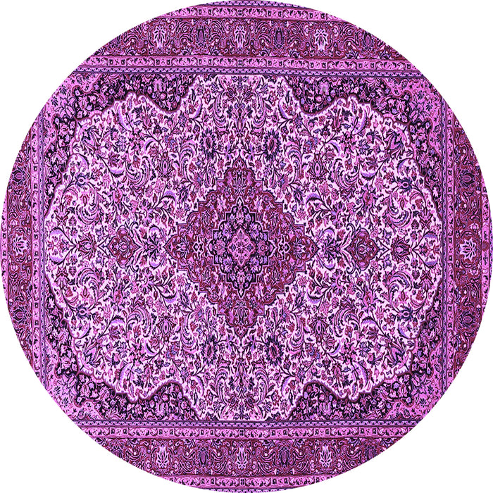 Round Machine Washable Medallion Purple Traditional Area Rugs, wshtr490pur