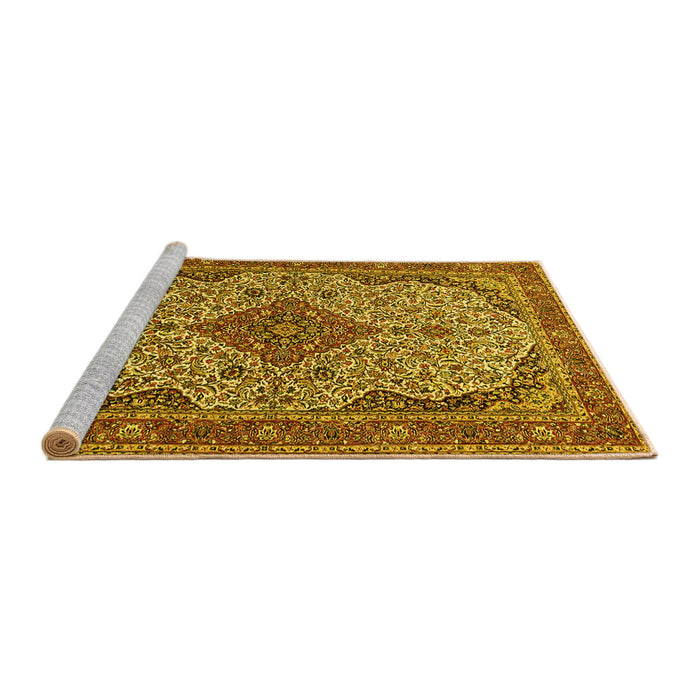 Sideview of Machine Washable Medallion Yellow Traditional Rug, wshtr490yw