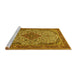 Sideview of Machine Washable Medallion Yellow Traditional Rug, wshtr490yw