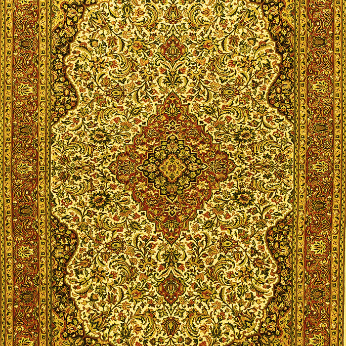 Machine Washable Medallion Yellow Traditional Rug, wshtr490yw