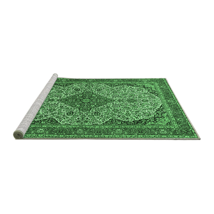 Sideview of Machine Washable Medallion Emerald Green Traditional Area Rugs, wshtr490emgrn