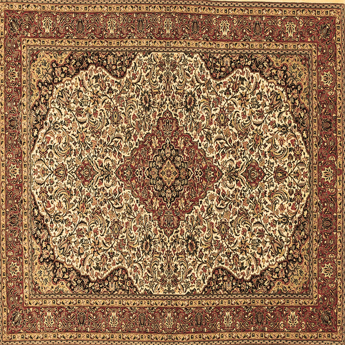 Square Machine Washable Medallion Brown Traditional Rug, wshtr490brn