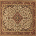 Square Machine Washable Medallion Brown Traditional Rug, wshtr490brn