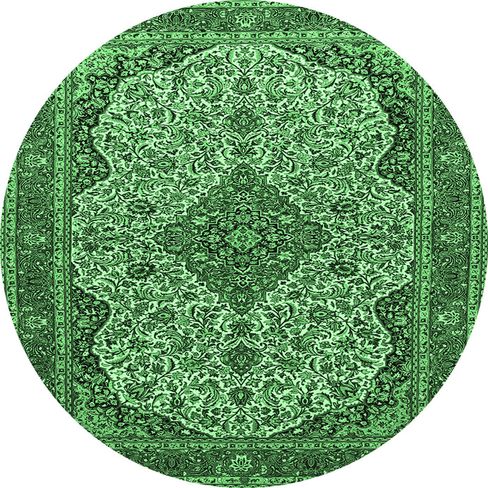 Round Machine Washable Medallion Emerald Green Traditional Area Rugs, wshtr490emgrn
