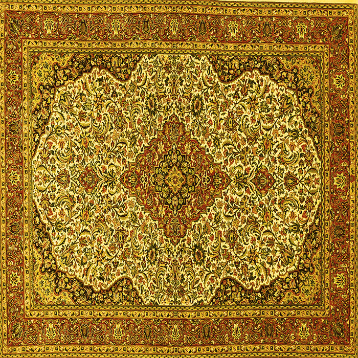 Square Machine Washable Medallion Yellow Traditional Rug, wshtr490yw