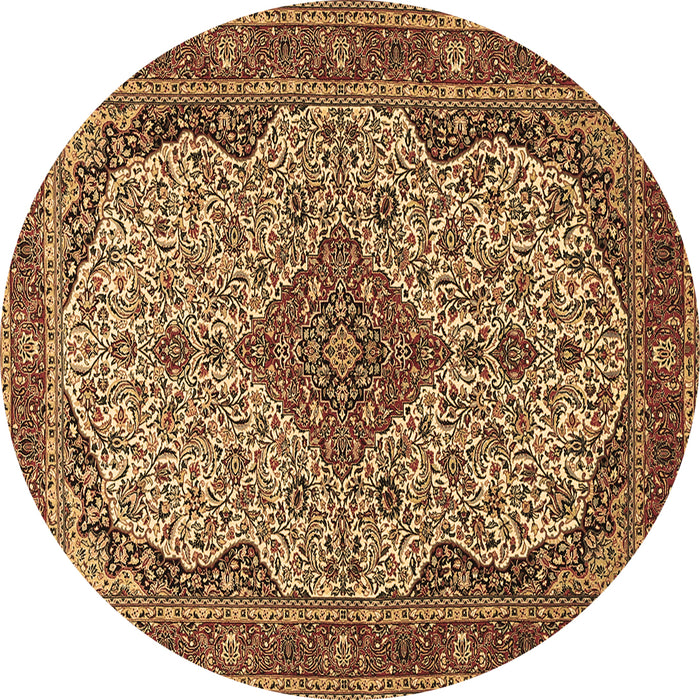 Round Machine Washable Medallion Brown Traditional Rug, wshtr490brn