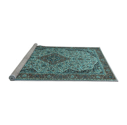 Sideview of Machine Washable Medallion Light Blue Traditional Rug, wshtr490lblu