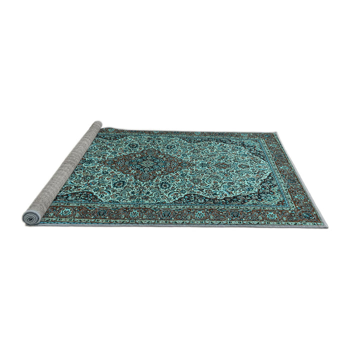 Sideview of Machine Washable Medallion Light Blue Traditional Rug, wshtr490lblu