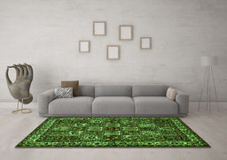 Machine Washable Animal Green Traditional Area Rugs in a Living Room,, wshtr491grn