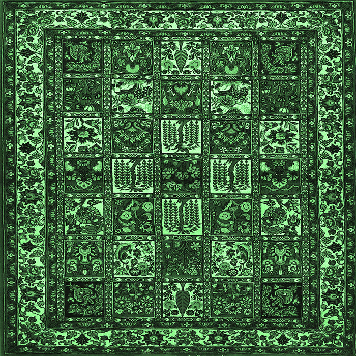 Square Machine Washable Animal Emerald Green Traditional Area Rugs, wshtr491emgrn