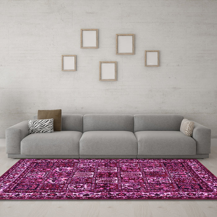 Machine Washable Animal Pink Traditional Rug in a Living Room, wshtr491pnk