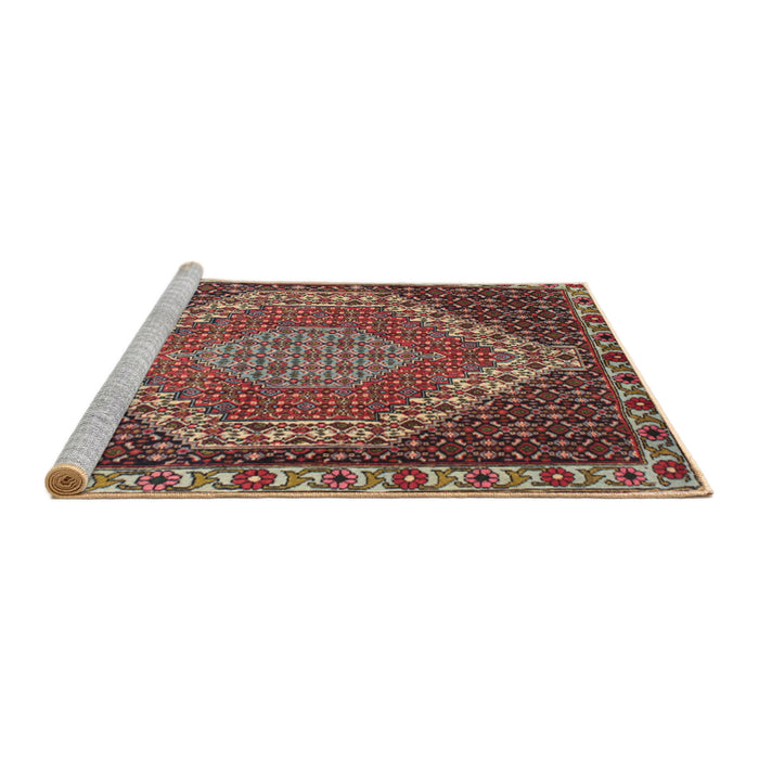 Sideview of Machine Washable Traditional Dark Almond Brown Rug, wshtr492
