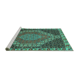 Sideview of Machine Washable Medallion Turquoise Traditional Area Rugs, wshtr492turq