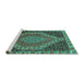 Sideview of Machine Washable Medallion Turquoise Traditional Area Rugs, wshtr492turq