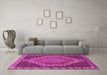 Machine Washable Medallion Pink Traditional Rug in a Living Room, wshtr492pnk