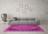 Machine Washable Medallion Pink Traditional Rug, wshtr492pnk